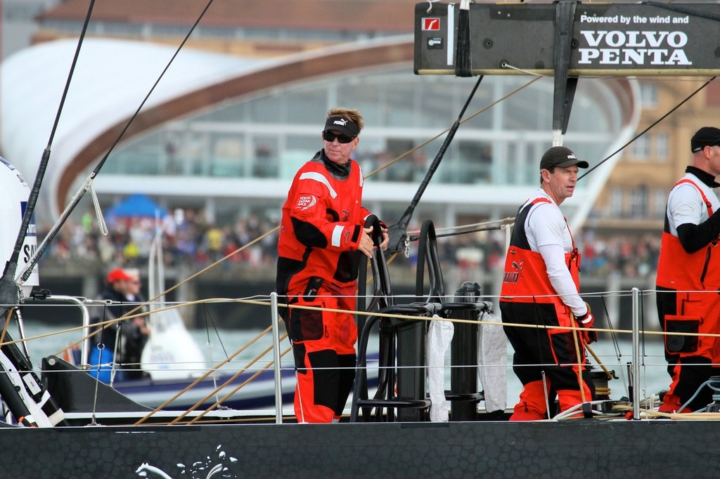 Ken Read checks for water as the crowd in front of The Cloud watches - Volvo Ocean Race Auckland - Start March 18,2012 © Richard Gladwell www.photosport.co.nz